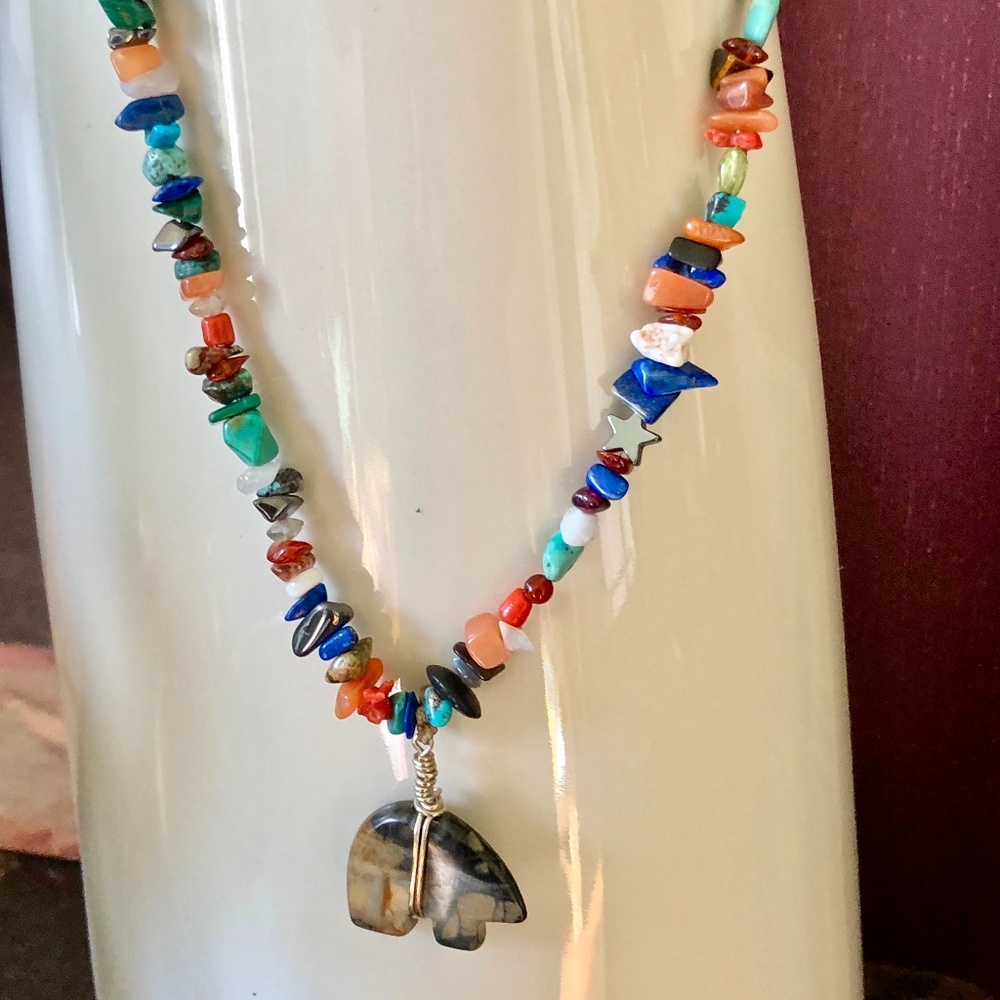 Southwestern Jasper Bear Pendant Necklace - Picture 2 of 8